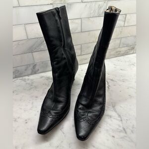 Burberry Black Leather Wing Tip Boots
